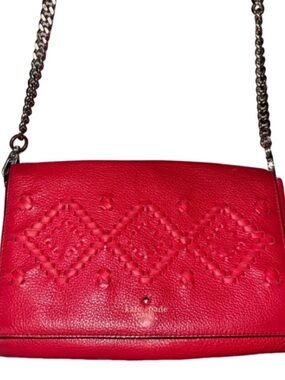 kate spade Red Leather Woven Diamond Flap Chain Crossbody